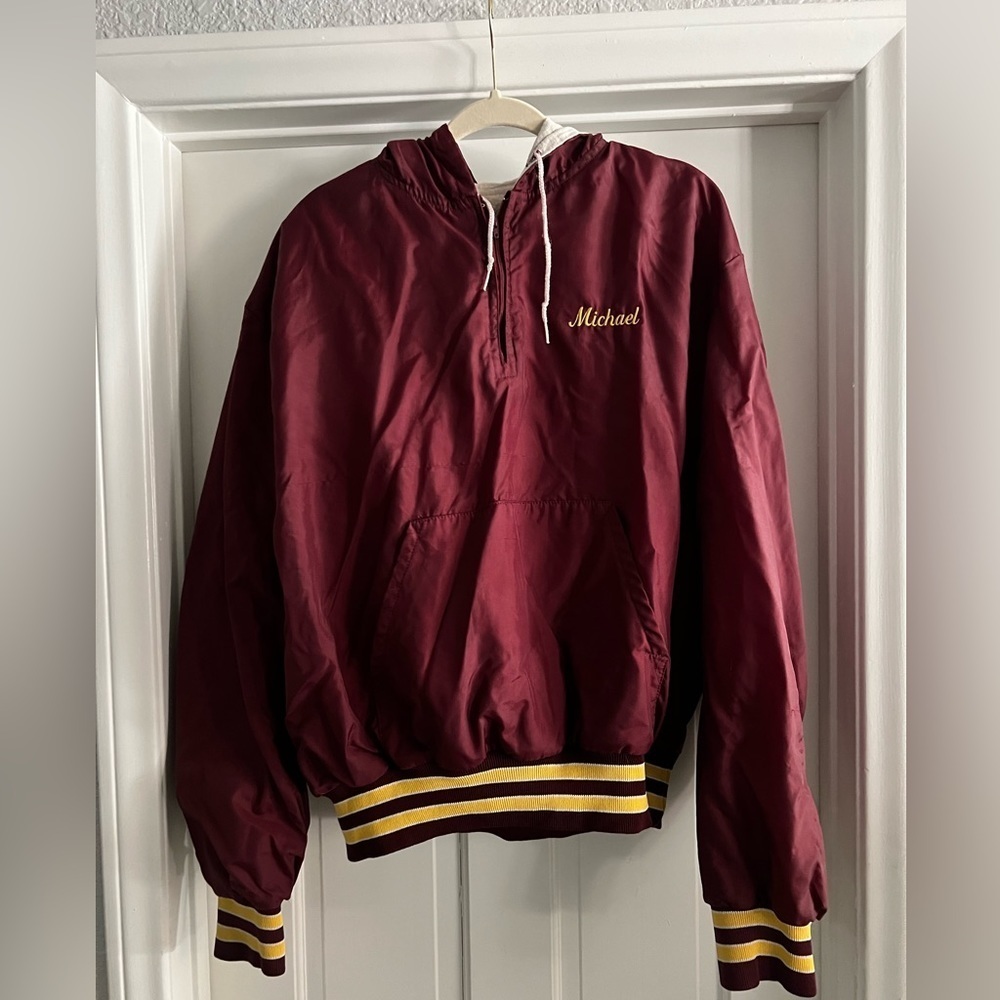 Holloway Vtg Huskies Football Hoodie Jacket size XXL burgundy yellow Michael - Picture 3 of 5